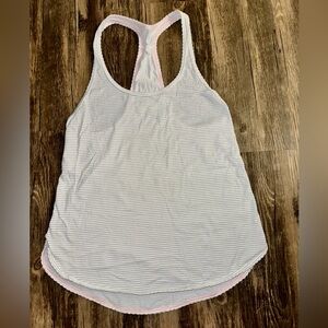 Lululemon Athletica White and Gray Striped Tank Top